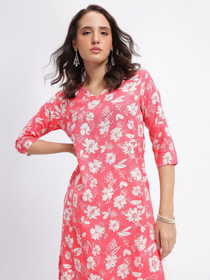 Anouk Rustic Women Floral Print A-line Kurta(Pink)