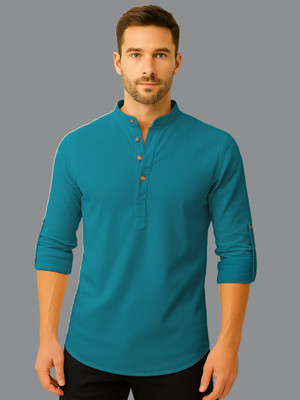 DaReal Men Solid Straight Kurta(Brown)