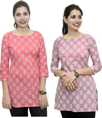 MUNDOTIYA MANUFACTURERS Women Printed Straight Kurta(Pink, Purple)