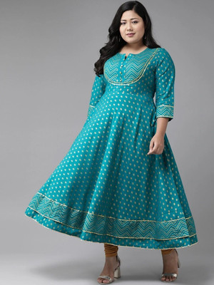 Yash Gallery Women Printed Anarkali Kurta(Light Blue)