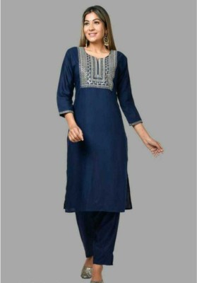 REHAN Women Embroidered Straight Kurta(Maroon)