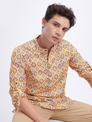 Anouk Rustic Men Printed Straight Kurta(Yellow)