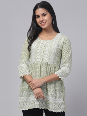 Trend Level Women Embroidered Straight Kurta(Light Green)