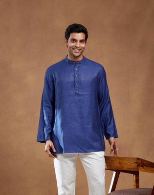 Fabindia Men Striped Straight Kurta(Blue)