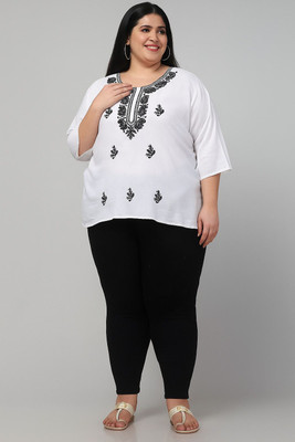ABFY ZOO Women Embroidered Straight Kurta(White)