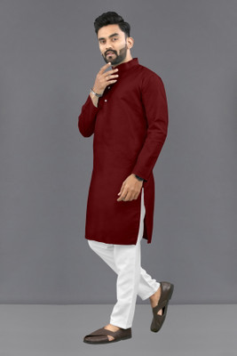 kanha creation Men Solid Straight Kurta(Maroon)
