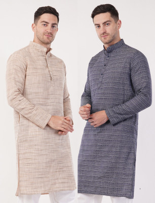 Zargnut Attire Men Printed Straight Kurta(Beige, Blue)