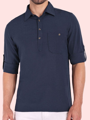 Classycollar Men Solid A-line Kurta(Blue)
