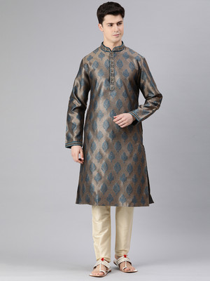 Manthan Men Self Design Straight Kurta(Green)