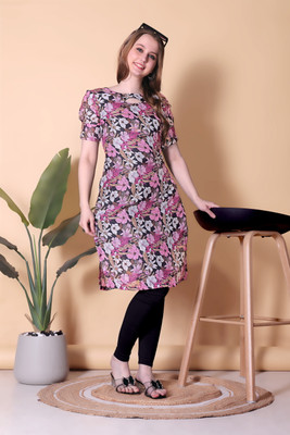 DMSKurti Women Floral Print A-line Kurta(Black)