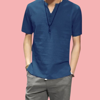 SuperTrend Men Printed Straight Kurta(Dark Blue)