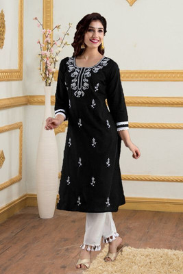 vikshi Women Embroidered Straight Kurta(Multicolor)