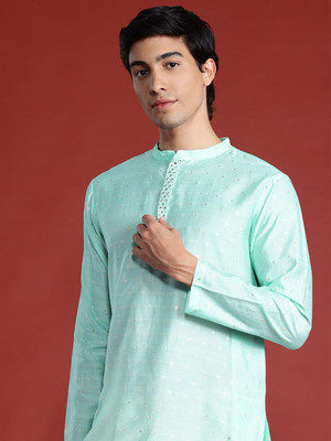 ANOUK Men Woven Design Straight Kurta(Blue)