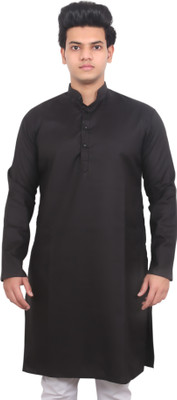 nithyaa fashions Men Self Design, Solid Straight Kurta(Black)