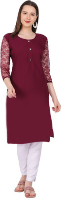 Adgood fashion Women Solid, Self Design Straight Kurta(Maroon)