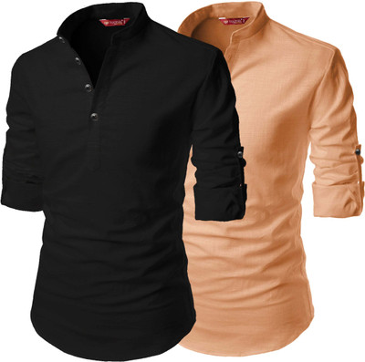 Yugnik Men Solid Straight Kurta(Orange)