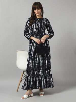 Jash Creation Women Fit and Flare Black Midi/Calf Length Dress