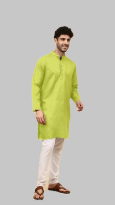 HouseOfCommon Men Solid A-line Kurta(Green)