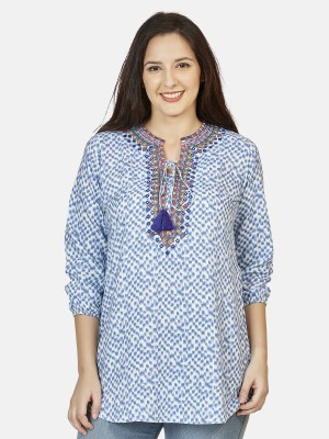 Sanaa Women Printed Straight Kurta(Blue)