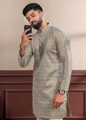 Koshin Men Printed Straight Kurta(Beige)