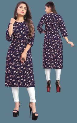 dharmanandan creation Women Printed Straight Kurta(Dark Blue, White, Pink)