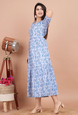 INSTA CRAFT Women Kalamkari Anarkali Kurta(Blue)