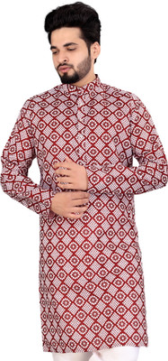 PARALLEL TIMES Men Solid Straight Kurta(Red)