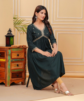 Lakshay Fashion Women Embellished Anarkali Kurta(Green)