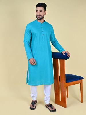 MANNYATA Men Solid A-line Kurta(Blue)