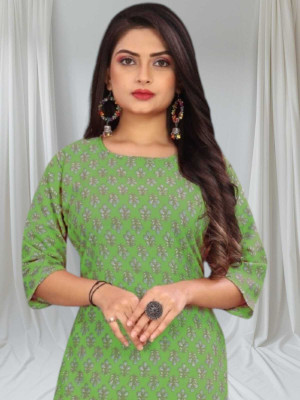 SUMITA SAREE Women Printed Straight Kurta(Green)