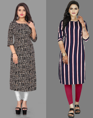 maruti fab Women Striped A-line Kurta(Black, Purple)