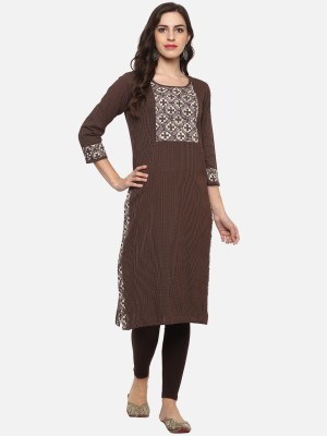 Yash Gallery Women Printed Straight Kurta(Brown)