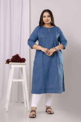 SHRITIKA Women Striped Straight Kurta(Blue)