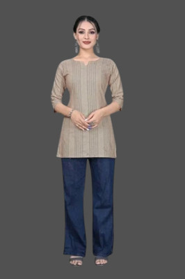Texpa Creationqe Women Solid Anarkali Kurta(Beige)