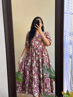 KUnzkes Women Printed Anarkali Kurta(Purple)