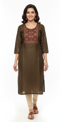 GS store Women Embroidered Straight Kurta(Brown)