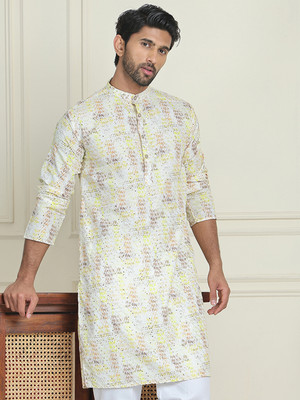 ANOUK Men Embroidered Straight Kurta(Yellow)