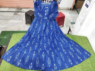 MKS CREATION Women Ikat A-line Kurta(Blue)