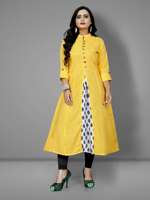 Hetsa Women Printed Frontslit Kurta(Yellow)