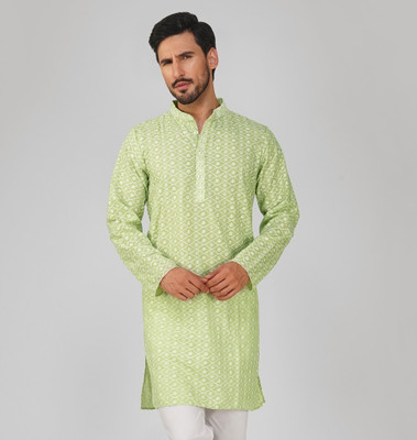 Vastraa Fusion Men Embroidered Straight Kurta(Yellow)