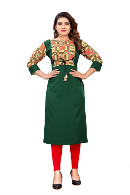 KHANJAN FASHION Women Printed Straight Kurta(Green)