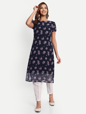 Vraj Textile Women Floral Print A-line Kurta(Blue)