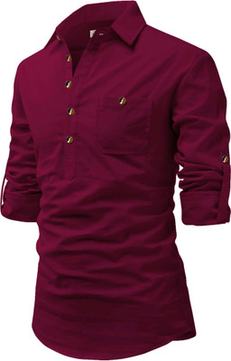Navkanj Men Solid A-line Kurta(Maroon)