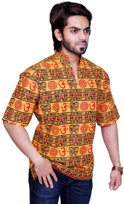 BALAJI GARMENTS Men Printed Straight Kurta(Yellow)