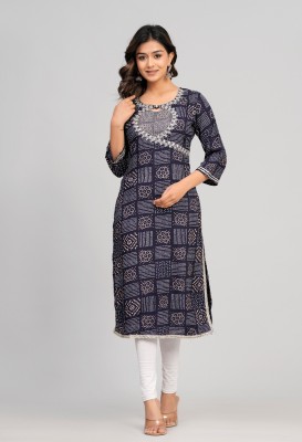 Sarai Creations Women Printed Straight Kurta(Dark Blue)