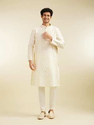 DIWAS by Manyavar Men Self Design Straight Kurta(White)