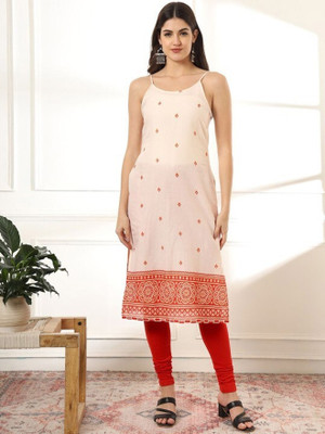 ANOUK Women Printed Straight Kurta(Pink)