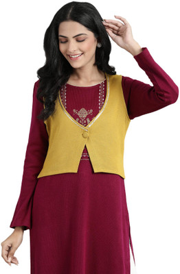 Aurelia Women Solid Ethnic Dress Kurta(Yellow)
