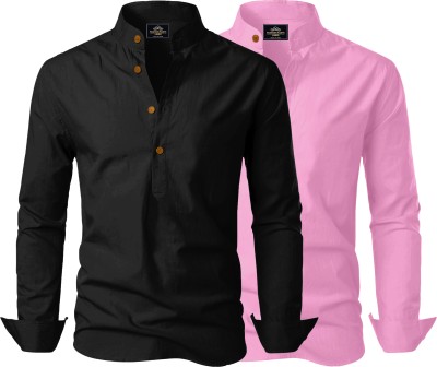 Kavyangle Creation Men Self Design Straight Kurta(Black, Pink)