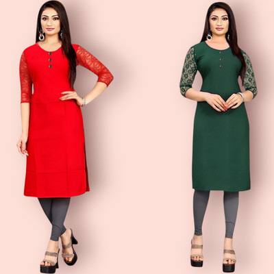 HouseOfCommon Women Solid Straight Kurta(Multicolor)